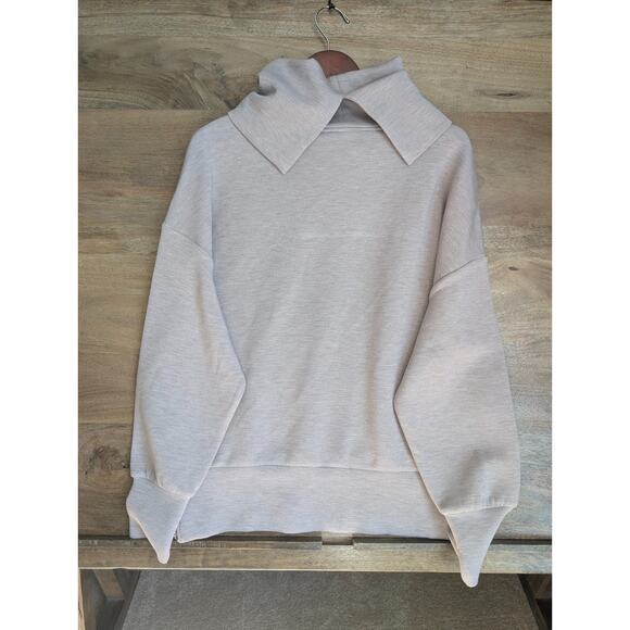 Varley Priya Longline Sweatshirt Womens S Light Brown Double Soft Side Zip NWT - Picture 2 of 5